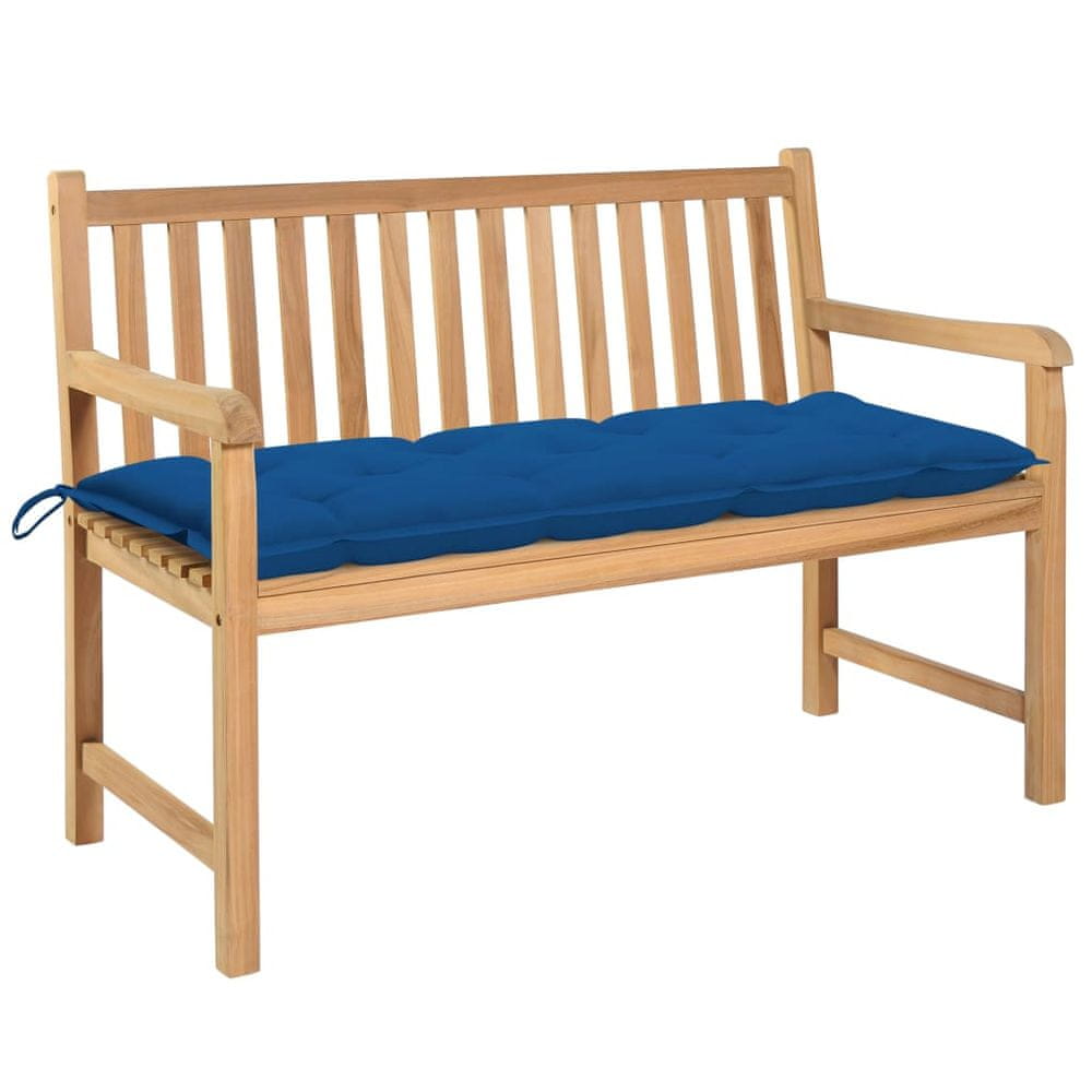 Vidaxl Záhradná lavička, modrá podložka 120 cm, tíkový masív